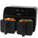 Petra PT4750BLK 7.4L Dual Air Fryer - Removable Non-Stick Cooking Drawers, Sync & Match Functions, XL Frying Trays, Adjustable Temperature, Digital LED Display, 6 Presets and 60-Minute Timer, 2400W
