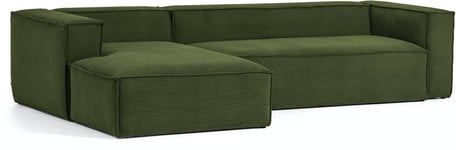 Blok, Sofa med chaiselong, Venstrevendt, Fløjl by Kave Home (H: 69 cm. B: 300 cm. L: 174 cm., Grøn)