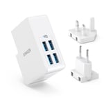 Anker USB Plug Charger 5.4A/27W 4-Port USB Wall Charger, PowerPort 4 Lite with Interchangeable UK and EU Travel Charger, Adapter for iPhone XS/XS Max/XR/X/8,Galaxy S8/Note 3,iPad Air 2/mini 3,and More