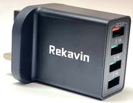 Rekavin Multi USB 3.0 Plug Up to 3x fast Charger Charging Plug Adapter 4 Ports