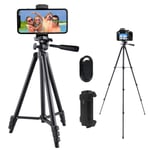 Phone Tripod Stand, 51-Inch Cell Phone Tripod Extendable Lightweight Aluminum with Phone Mount & Wireless Remote Shutter, Compatible with iPhone/Android/iPad/Tablet/Camera-(NEW VERSION)
