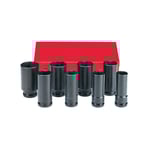 Force 34quot Impact Socket Set 6sidig lång SAE 8delad