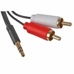 SLIM 50cm 3.5 mm AUX to TWIN 2 RCA RED WHITE Phono Plugs Short Audio 0.5m Cable