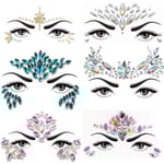 6 Set Rhinestone Mermaid Ansiktsjuveler Tatuering - Kroppsstickers Kristall Tårar Gem Stenar Bindi Tillfälliga Stickers (Samling 1)
