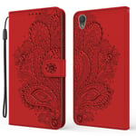 LMFULM® Case for Sony Xperia L1 G3311/G3312/G3313 (5.5 Inch) PU Leather Cover Magnetic Wallet Case Phone Protective Case Peacock Flower Print Stent Function Flip Case Red