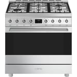 Smeg 90cm Freestanding Oven with Gas Cooktop - Stainless