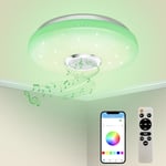 36W dimbar LED-taklampa, Bluetooth-högtalare, ljus med fjärrkontroll/app-kontroll, RGB-färgbyte, taklampa för