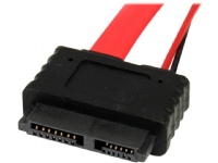 StarTech.com 20in Slimline SATA to SATA with LP4 Power Cable Adapter - slim SATA Adapter - slimline Adapter - slim SATA to SATA (SLSATAF20) - SATA-kabel - Serial ATA 150/300/600 - Smal SATA (hona) till SATA, 4-stifts intern ström (12V) - 50.8 cm - röd