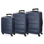 Roll Road Flex Blue Luggage Set 55/65/75 cm Rigid ABS Combination Lock 182 Litre 4 Wheels Hand Luggage