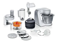 Bosch CreationLine 7 in 1 Stand Mixer MUM58259 with 11 accessories, 7 Speeds, dough hook, whisk, beater, blender, juicer, mincer, shredder, 1000W, AMAZON EXCLUSIVE - White/Silver