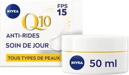 NIVEA Q10 Power Soin de Jour Anti-Rides +Fermeté FPS15 (1x50ml), crème anti-âge enrichie en Q10 & avec 10X plus de créatine, crème hydratante, soin visage femme