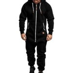 Men Onesie Hoodie Zip Jumpsuit Winter Casual Hooded Romper Playsuit Black L