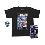 Funko Pocket Pop! & Tee: Marvel - Captain America - pour Les Enfants - Small - (S) - T-Shirt - Vêtements avec Mini-Figurine en Vinyle à Collectionner - Idée de Cadeau pour Les Adultes