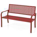 Trädgårdsbänk väderbeständig metallbänk för 2-3-sits parkbänk med ryggstöd och armstöd 127 x 62 x 86 cm röd