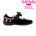Lelli Kelly Bracelet School Shoes Girls Heart Chain Black Patent Aurora LK8220