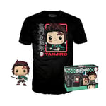 Funko Pop! & Tee: Demon Slayer - Tanjiro - (BL) - M - Medium - T-Shirt - Clothes With Collectable Vinyl Figure - Gift Idea - Toys and Short Sleeve Top for Adults Unisex Men and Women - Anime Fans