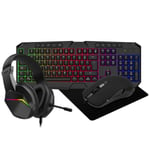 Rainbow LED Gaming Keyboard Mouse Headset And Pad Combo Set Backlit USB Wired UK
