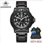 ADDIES Topp Militär Nylon Sportklockor Herr Lyx Vattentät Lysande Quartz Watch Man Klocka Relogio Masculino Steel strap with box