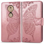 NO LOGO Anti-fall Phone Case For Moto G7 Play US Version Case, Butterfly Embossment Leather Flip Protective Wallet Case With Card Slots & Holder & Magnetic Closure (Color : Rose gold)