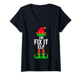 Womens The Fix It Elf Christmas Party Matching Family Elf V-Neck T-Shirt