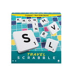 Mattel Games Scrabble Travel Game, Portable and Compact, 2-4 Players, Includes Playing Board, 4 Racks, 100 Letter Tiles, a Tile Bag, and Rules, 10Y+, CJT11(Packaging May Vary)