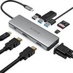 AYCLIF Hub C USB, Hub Type C 9 Ports avec Port Type C PD, Port Ethernet gigabit, Port HDMI 4K, 2 Ports USB 3.0, 1 Port USB 2.0, Lecteur de Carte SD/TF pour MacBook Pro/Autres dispositifs Type C