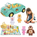 Kids Glam Dream Convertible Car Toy 4 Doll Animal Figures Picnic Basket Doll