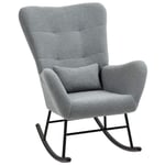 Gungstol, gungstol med teddy-look, armstöd, amningsstol med träskenor, ländkudde, relaxstol med sidficka för vardagsrum, sovrum,