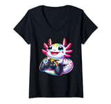 Womens Gamer Axolotl Kawaii Axolotl Anime Gaming Funny Video games V-Neck T-Shirt