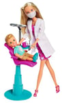 Simba 105733514 - Steffi Love Dentist, Doll as Dentist and Timmy as Patient, with Chair and Dental Accessories, 12 cm, 29 cm, for Children from 3 Years