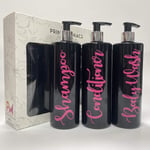 Print Maniacs 3 Set Mrs Hinch Inspired Black Personalised Dispenser Pump Bottles Shampoo Conditioner Body Wash (Pink)
