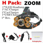 HSZH 50000lm Xm-t6x3 Led Headlight Zoom Flashlight Torch Headlamp Use 2 * 18650 Battery/ac/car/usb/charging No Battery H Packing