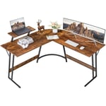 L-shaped Computer Desk Large Home Office Writing Workstation Corner Desk Space Saving PC With Monitor Stand,Rustic Brown
