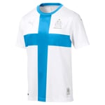 Puma Om INT Shirt Replica SS with Sponsor Maillot Homme, White-Bleu Azur, L
