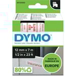 Dymo D1-tejp 12 mm x 7 m, röd på vit botten