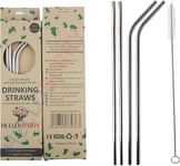 Helloberry Stainless Steel Metal Straw Drinking Reusable Straws 4 Set -10.5" Ultra Long Silver Colour-Cleaning Brush for 20/30 Oz for Smoothie Milkshake Cocktail Hot Drink
