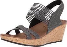 Skechers Women's Beverlee High Tea Sandal,Black Sparkle Linen Gore Trim,4.5 UK