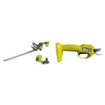 RYOBI - Taille-Haies Linea 18V - Design en Ligne - Lames 55 cm - écartement 24 mm + Sécateur 18V - capacité de Coupe 25 mm / 1 batterie 2Ah et son chargeur