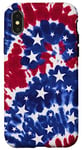 Coque pour iPhone X/XS Rouge Blanc Bleu Tie Dye Drapeau Américain Étoiles Rayures Patriotiques