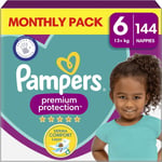 Pampers Baby Premium Protection Taped Nappies, Size 6 (13Kg Plus) 144 Count, MON
