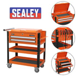 Sealey AP760MO 2 Locking Drawers &2 Shelves Mobile Orange Tool Trolley Box Chest