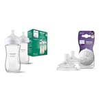 Philips Avent Lot de 2 biberons en verre à Réponse Naturelle – biberon de 240 ml & Avent Lot de 2 tétines pour biberon à Réponse Naturelle 0% BPA, Débit 1 pour Nouveau-né de 0 mois