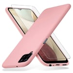 Richgle Samsung Galaxy A12 / Galaxy M12 Case & Tempered Glass Screen Protector, Slim Soft TPU Silicone Case Cover Shell For Galaxy A12 / Galaxy M12 - Pink RG80898