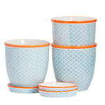 Hand-Printed Plant Pots with Saucers 20.5cm Pack of 3