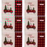 6st julbuffelpläda bordstabletter Farmhouse Red Truck Holiday bordsmattor, bomull linne röda och svarta buffelrutiga bordstabletter för matbord &