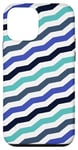 Coque pour iPhone 12 mini Blue Turquoise Teal Diagonal Zigzag Ocean Wave Lines Pattern