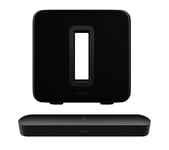 Sonos Beam (Gen 2) Compact Sound Bar & SUB (Gen 3) Wireless Subwoofer Bundle - Black, Black
