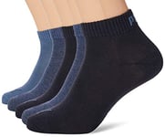 Puma Unisex Quarter Plain Socks (5 Pack), Denim Blue, 9-11 UK