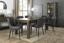 Bentley Designs Turin Dark Oak 6-10 Seater Extending Dining Table with 8 Cezanne Dark Grey Faux Leather Chairs - Black Legs