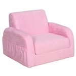 2-in-1 Kids Armchair Chair, Fold Out Flip Open Baby Bed, Couch Toddler Sofa Pink